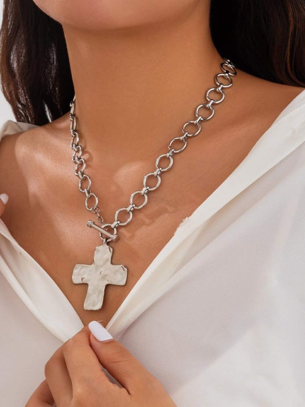 Chunky Cross Necklace for Women Statement Necklace Big Cross Pendant Necklace Ch - Picture 6 of 8